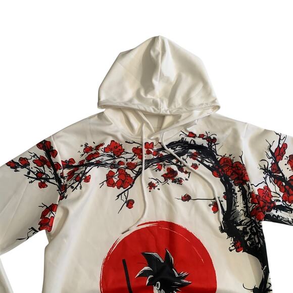 Dragon Ball Z Men's Size L Goku Red Cherry Blossom Tree Anime Hoodie Sweater - Picture 6 of 16